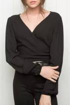Oasap Stylish Wrap Deep V Long Sleeve Crop Top