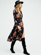 Oasap V Neck Long Sleeve High Slit Floral Printed Dress