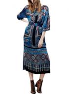 Oasap Women's Fashion Summer 3/4 Sleeve Print Dress With Belt