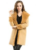Oasap Turn Down Collar Long Sleeve Faux Fur Leather Splicing Coat