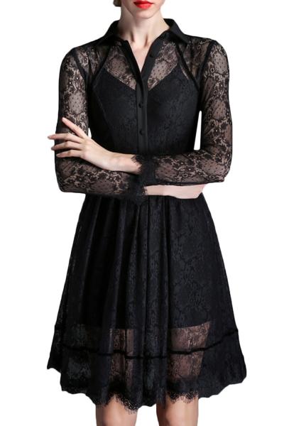 Oasap Fashion Vintage Lace Crochet Frayed Scalloped Hem Dress