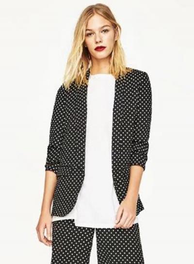 Oasap Polka Dots 3/4 Sleeve Open Front Blazer
