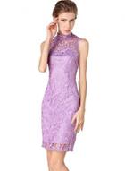 Oasap Solid Sleeveless Lace Bodycon Party Dress