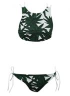 Oasap Women's Green Leaf Print Back Strap Cross Side Tie Swimsuit