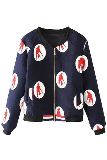 Oasap Swallow Silhouette Print Bomber Jacket
