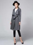 Oasap Asymmetric Design Long Sleeve Solid Color Coat With Belt
