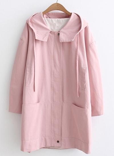 Oasap Solid Color Long Sleeve Zipper Coat