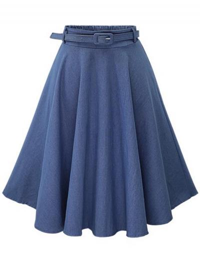 Oasap Fashion Denim A-line Skirt With Belt