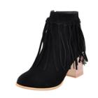 Oasap Round Toe Block Heels Side Zipper Boots With Tassel