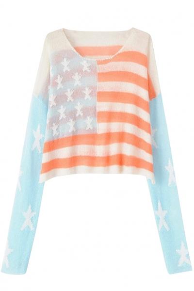 Oasap Pop Stars Stripe Print Long Sleeve Pullover