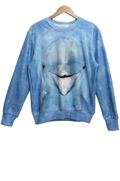 Oasap Cute Blue Dolphin Print Sweatshirt