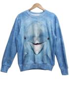 Oasap Cute Blue Dolphin Print Sweatshirt
