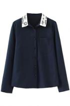 Oasap Life Motto Contrast Collar Woman Button Down Shirt