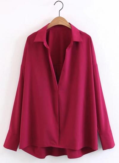 Oasap V Neck Solid Long Sleeve Loose Blouse