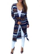 Oasap Women's Geo Print Open Front Knitted Longline Cardigan