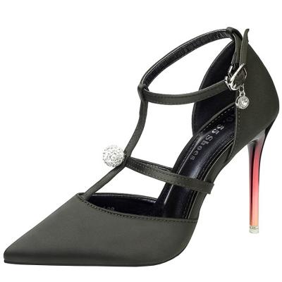 Oasap Pointed Toe T-strap Rhinestone Stiletto Heels Sandals