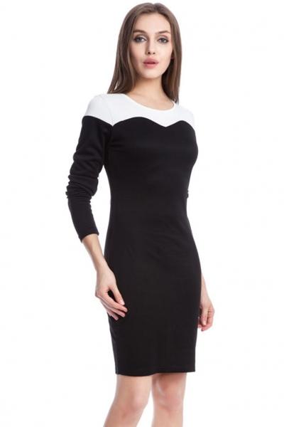 Oasap Elegant Color Block Bateau Neck Dress
