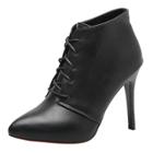 Oasap Pointed Toe Lace Up Solid Color Stiletto Heels Ankle Boots