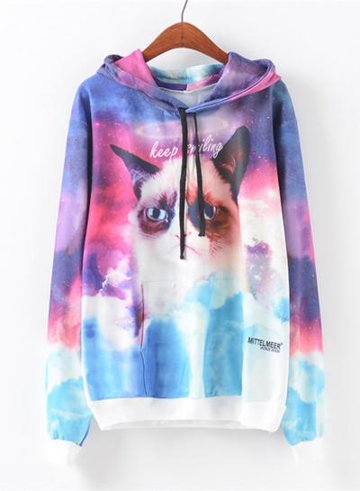 Oasap Fashion Long Sleeve Cat Printed Pullover Hoodie