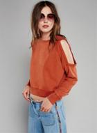 Oasap Red Round Neck Off Shoulder Long Sleeve Short Sweatshirt