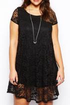 Oasap Black Lace Overlay Plus Mini Dress