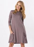 Oasap Round Neck Long Sleeve Solid Color Dress With Pocket