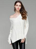 Oasap Solid V Neck Loose Knitted Side Slit Pullover Sweater