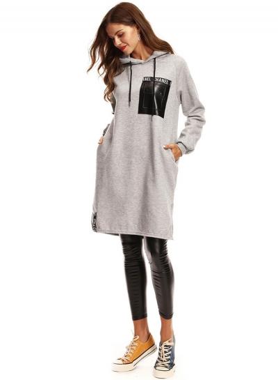 Oasap Casual Color Block Fleece Hooded Dress