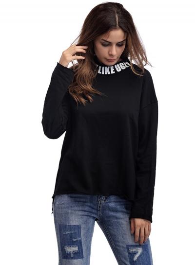 Oasap Round Neck Long Sleeve Letters Printed Tops