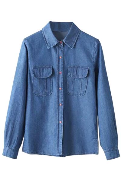 Oasap Vintage Stand Collar Demin Button Down Shirt