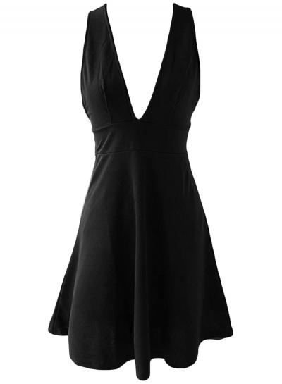 Oasap Solid Deep V Neck Sleeveless Party Dress