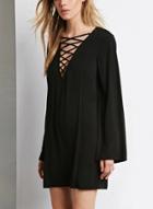 Oasap Women's Black Cross Front Zip Back Shift Dress