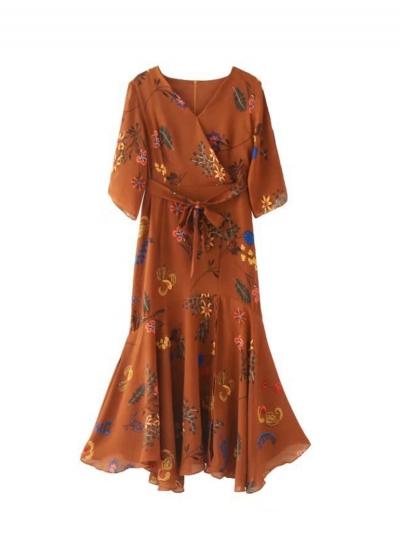 Oasap V Neck Floral Print Dress