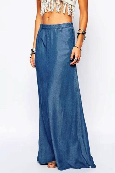 Oasap Vintage On-seam Pocket Maxi Denim Skirt