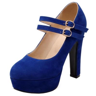 Oasap Round Toe Platform High Chunky Heels Buckle Pumps