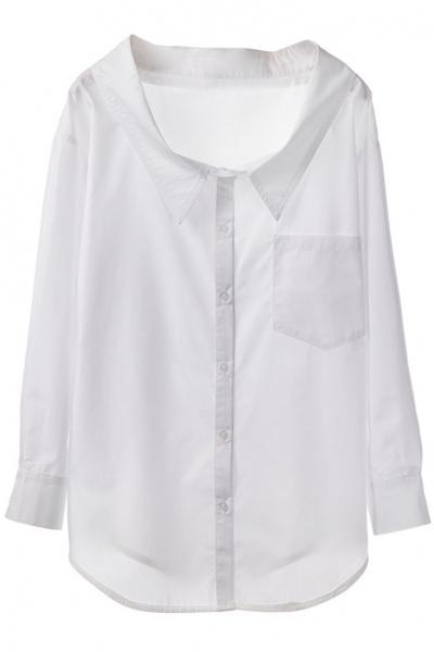 Oasap Sweet White Button Down Blouse