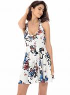 Oasap Halter Floral Print Sleeveless Backless Mini Dress