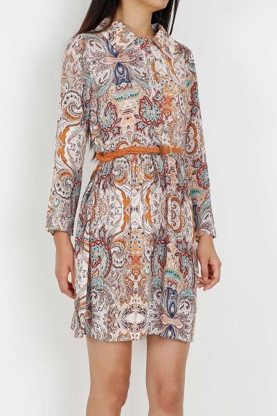 Oasap Vintage Printed Collared Buttoned Shirt Dress