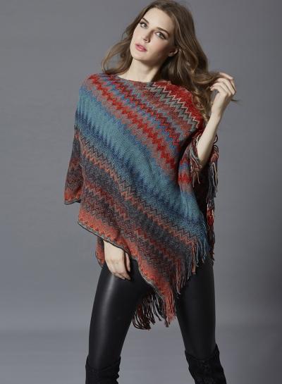 Oasap Round Neck Tassels Decoration Cloak Design Sweater