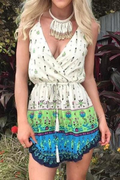 Oasap European Floral Print Sleeveless Mini Dress