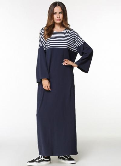 Oasap Drop Shoulder Stripe Loose Fit Maxi Dress