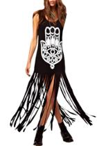 Oasap Women's Fashion Sleeveless Fringed Hem Vest Long Dress