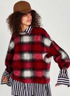 Oasap Fashion Drop Shoulder Loose Fit Plaid Pullover Tee