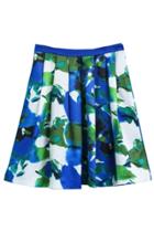 Oasap Watercolor Floral Knee-length Skirt