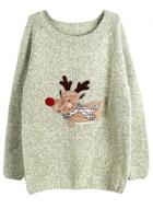 Oasap Chiristmas Adorable Heathered Deer Side Slit Pullover Sweater
