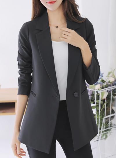 Oasap Fashion Solid Long Sleeve One Button Blazer