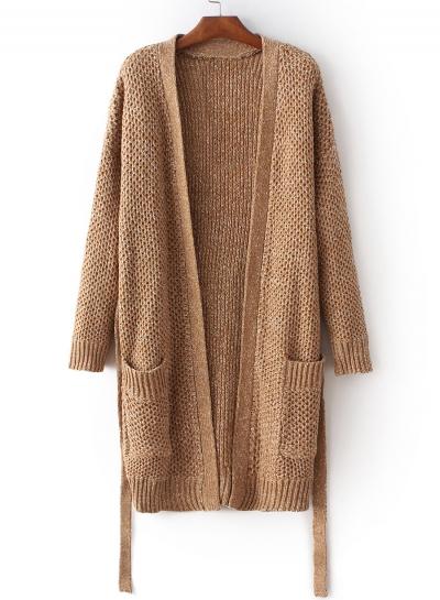 Oasap Solid Color Long Sleeve Open Front Cardigan