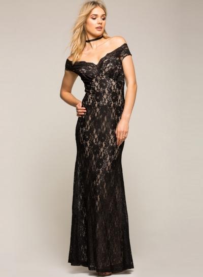 Oasap Women's Glitter Lace Off Shoulder Gown Prom Dress