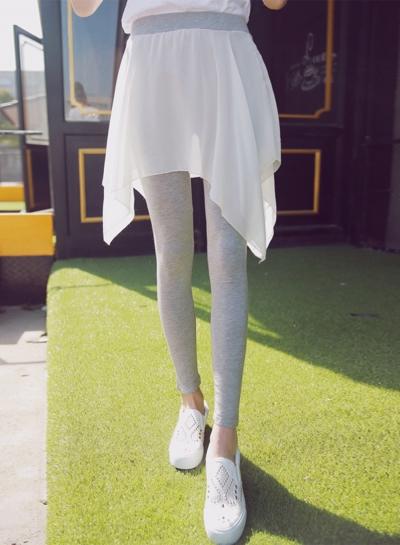 Oasap Fashion Solid Color Fake 2 Piece Leggings