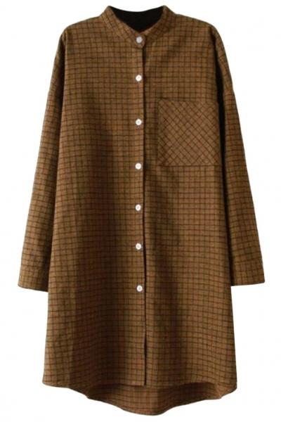 Oasap Classic Tartan Plaid Long High-low Blouse